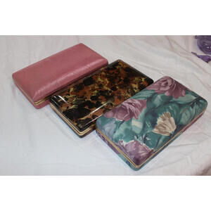 Lot of 3 Vintage Clamshell Jewelry Travel Cases Animal Print Mele + Pink + Flora